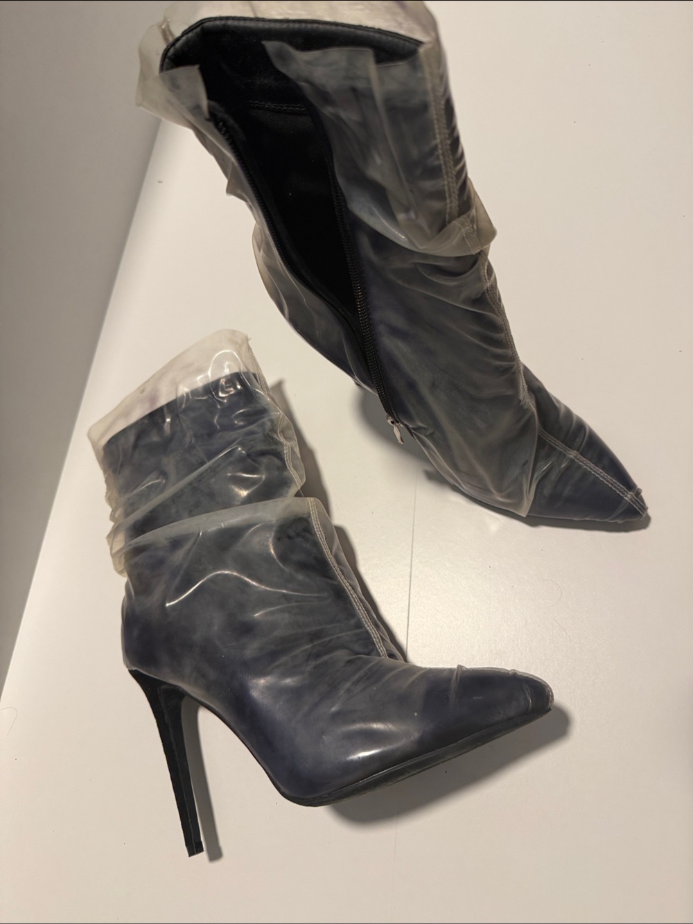 Wild Diva Navy Pointed Toe Stiletto Ankle Boots